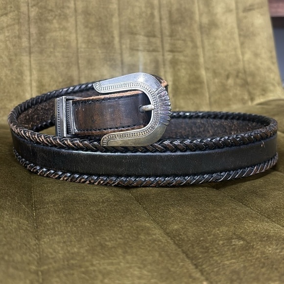 Brighton brown and silver leather braided vintage belt size 34 style 65803 main image 4